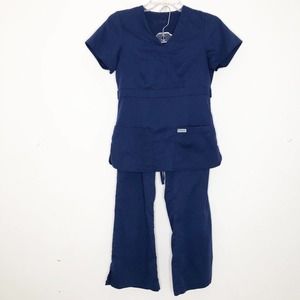 Grey's Anatomy Navy Blue Indigo Scrub Set sz XS